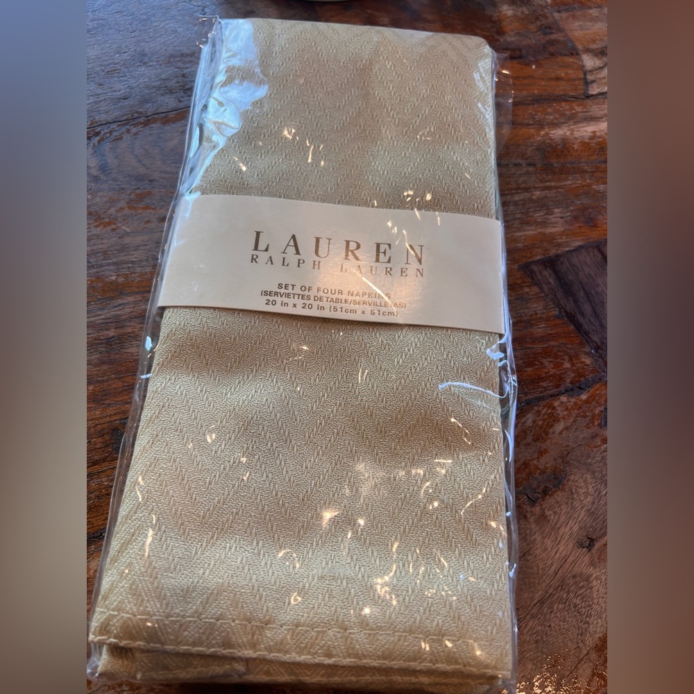 Ralph Lauren Basketweave Green Eucalyptus Dinner Napkins Herringbone NIP 4pc Set